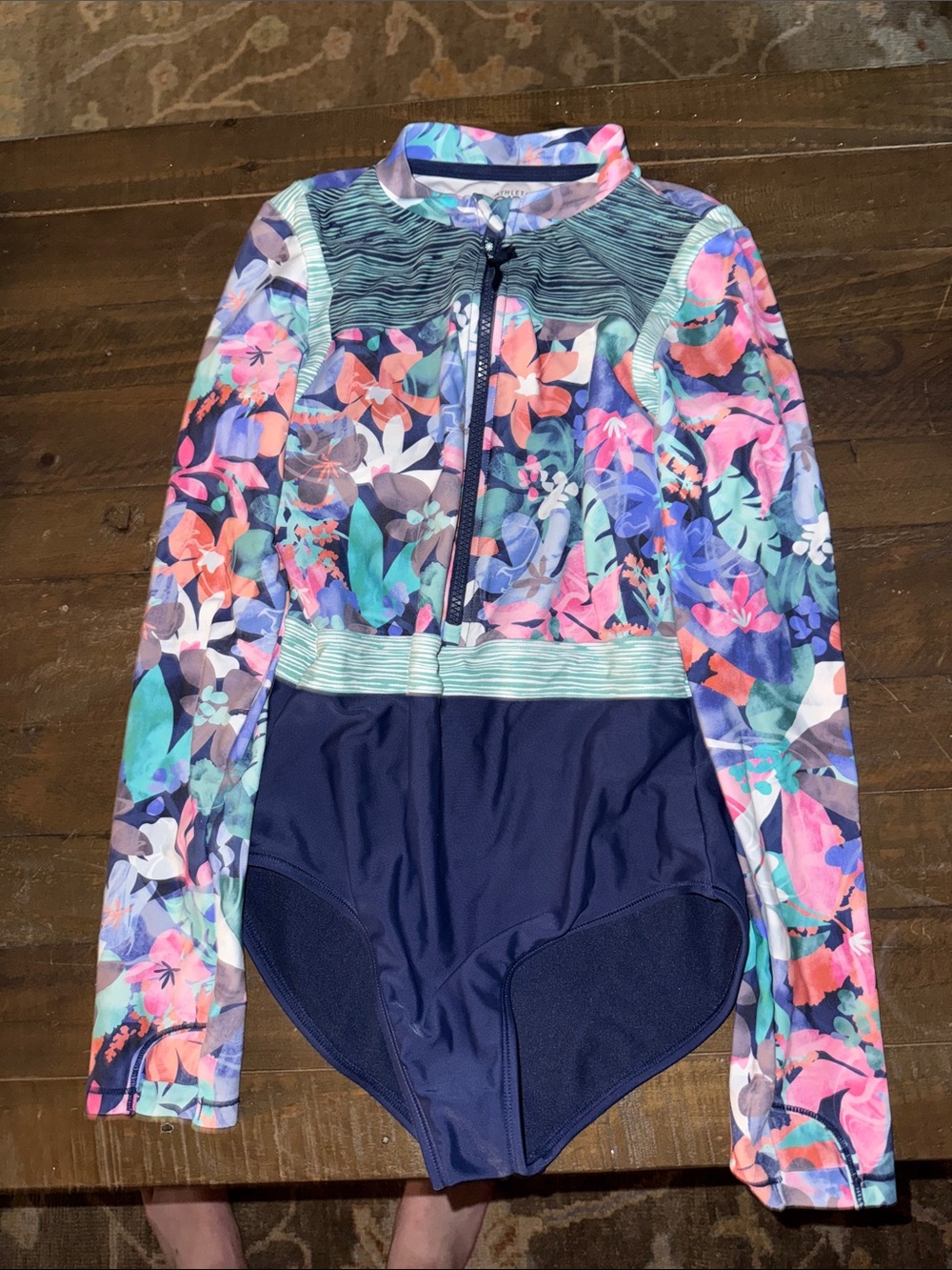 Athleta Girl Floral Long Sleeve Zip Front Swimsuit Bodysuit